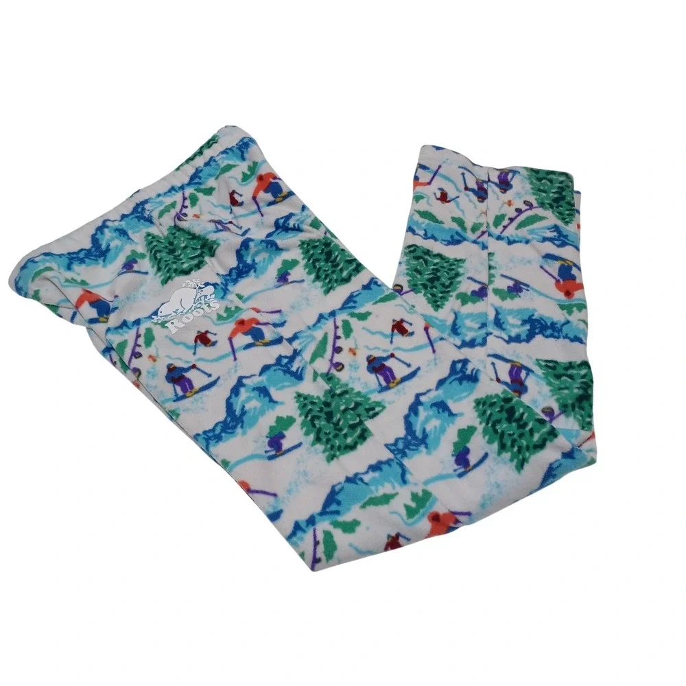Roots Kids XL 11-12 Snow Ski Print Fleece Pajama Pants Apres Ski Cabincore